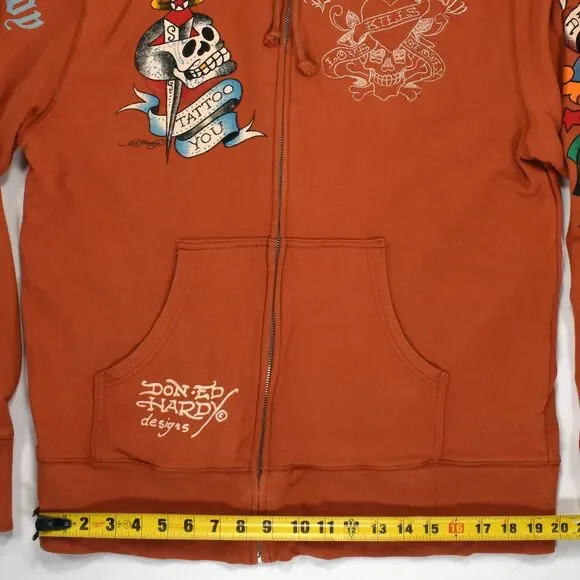 Vintage Ed Hardy All Over Print Embroidered Zip Up Hoodie - XL